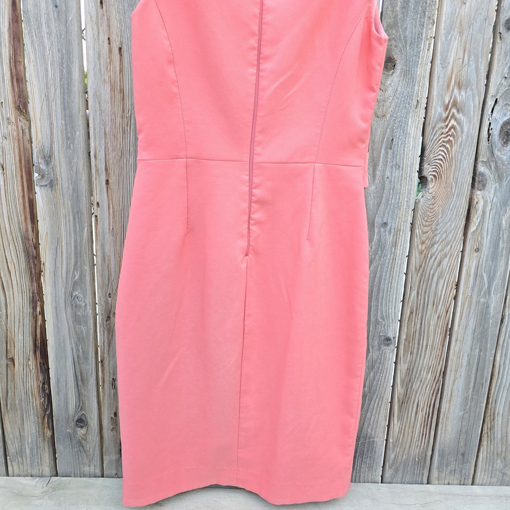Sleeveless Coral Pink V Neck Belted Sheath Dress Size M - Picture 10 of 10